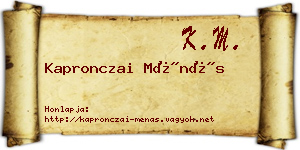 Kapronczai Ménás névjegykártya