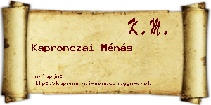 Kapronczai Ménás névjegykártya